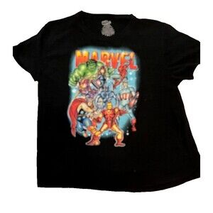 Marvel T-Shirt XL Black Comic Book Heroes Graphic Tee Cosplay Cartoon